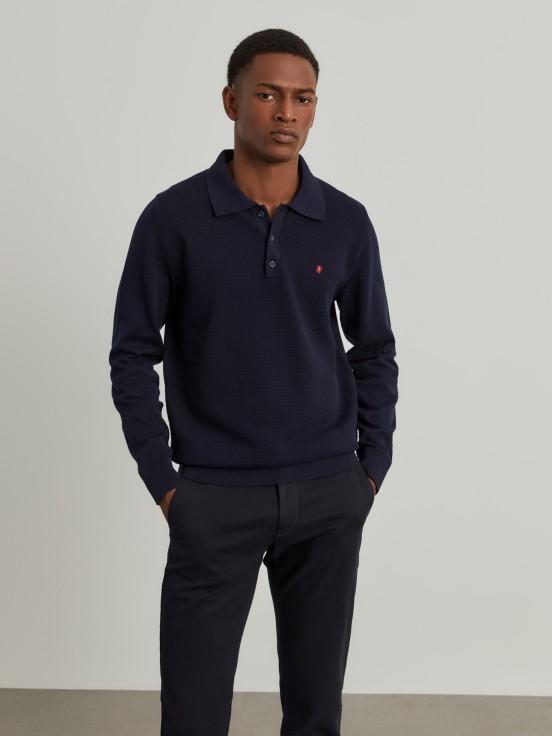 Long sleeve polo with texture