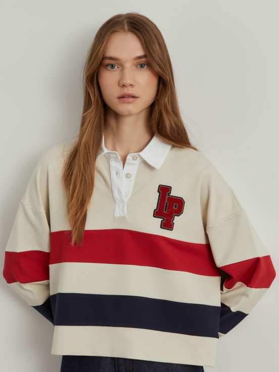 Striped long sleeve polo shirt