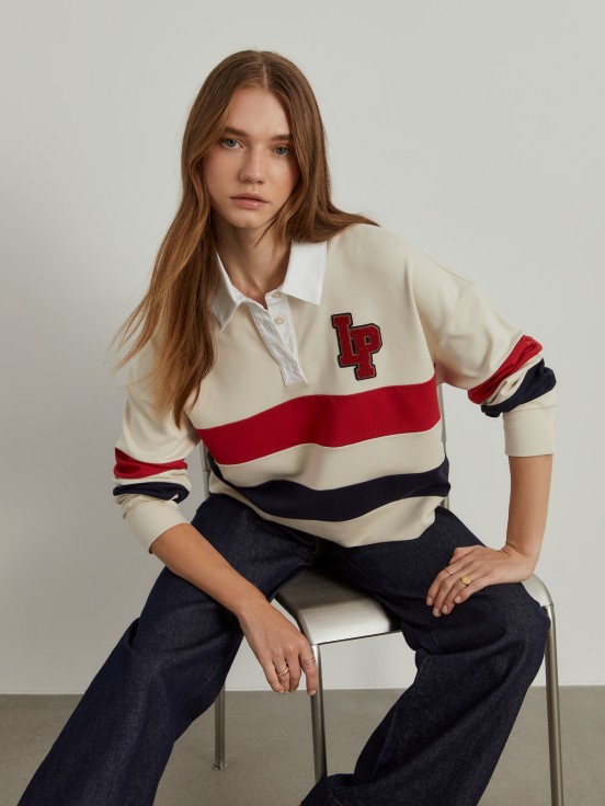 Striped long sleeve polo shirt