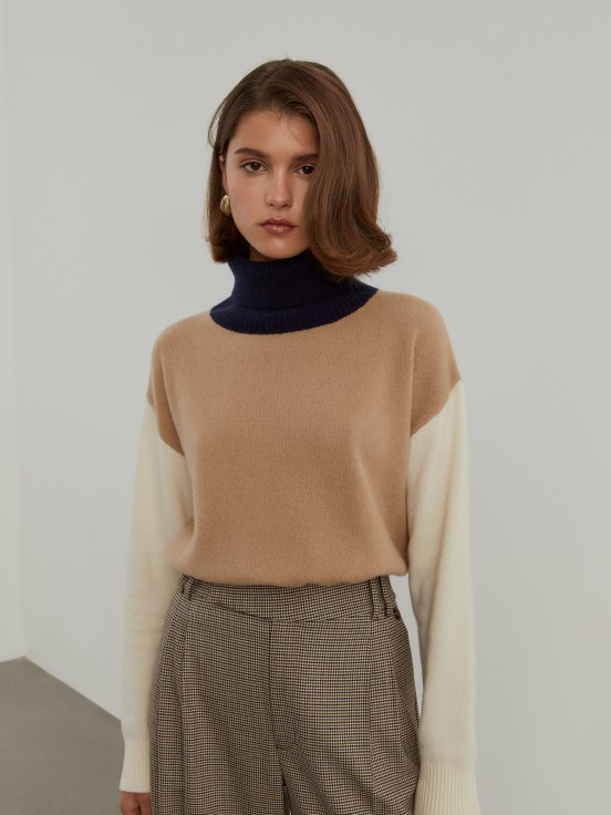 Colorblock turtleneck sweater