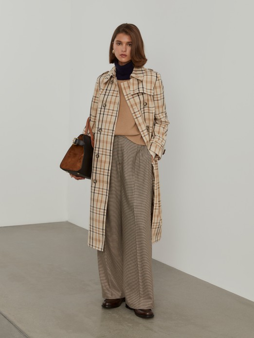 Checkered trench coat