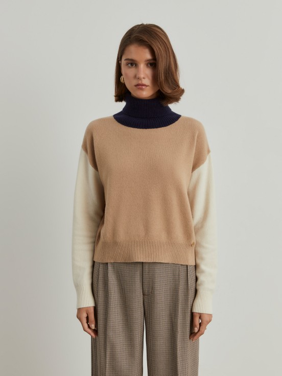 Colorblock turtleneck sweater