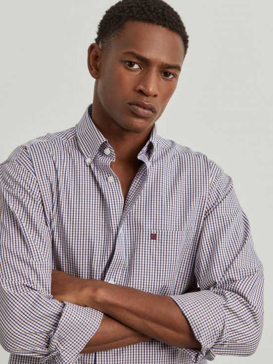 Man's regular fit cotton shirt with striped pattern