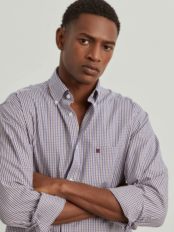 Camisa para homem regular fit de algodo com riscas