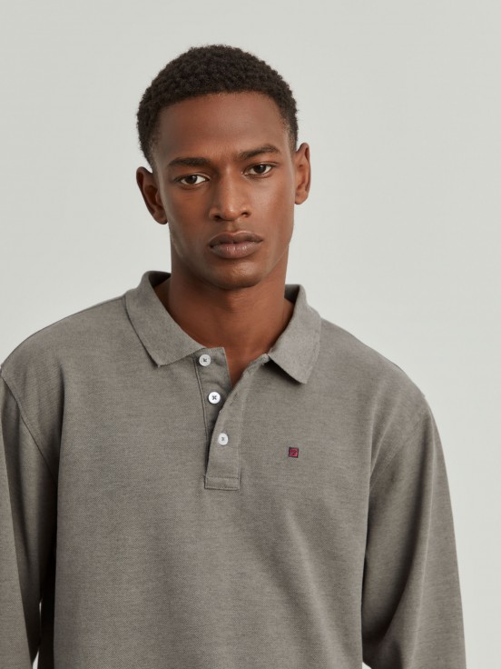 Long sleeve piqu polo shirt