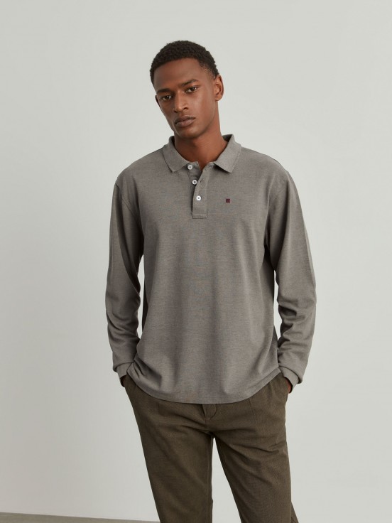 Long sleeve piqu polo shirt