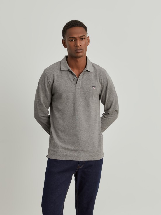 Long sleeve cotton polo shirt