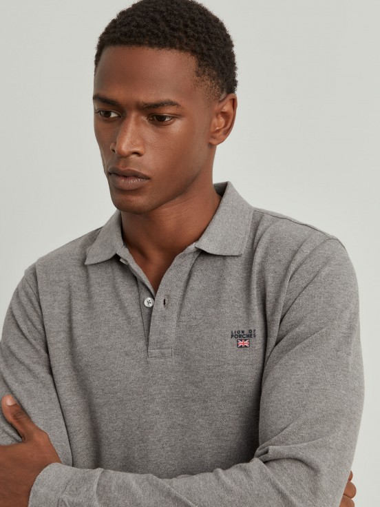 Long sleeve cotton polo shirt