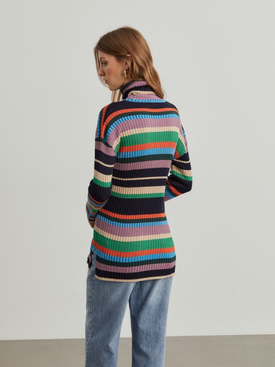 Multicolored striped turtleneck sweater