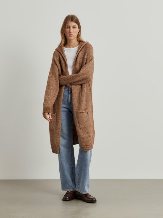 Long cardigan in wool and cotton