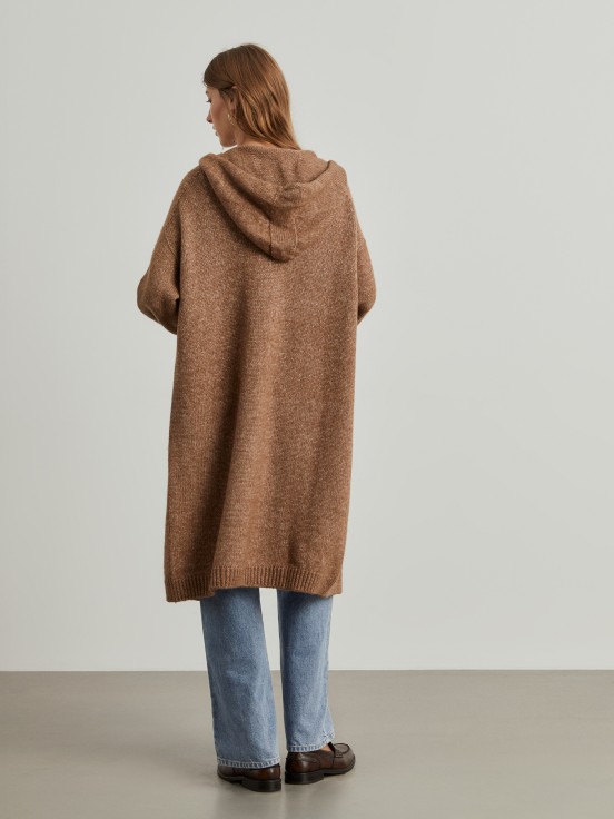 Long cardigan in wool and cotton