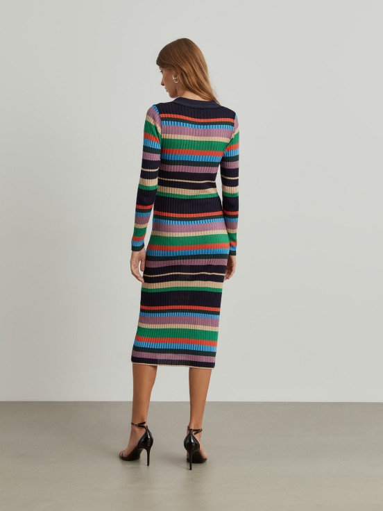 Vestido comprido riscas multicolores