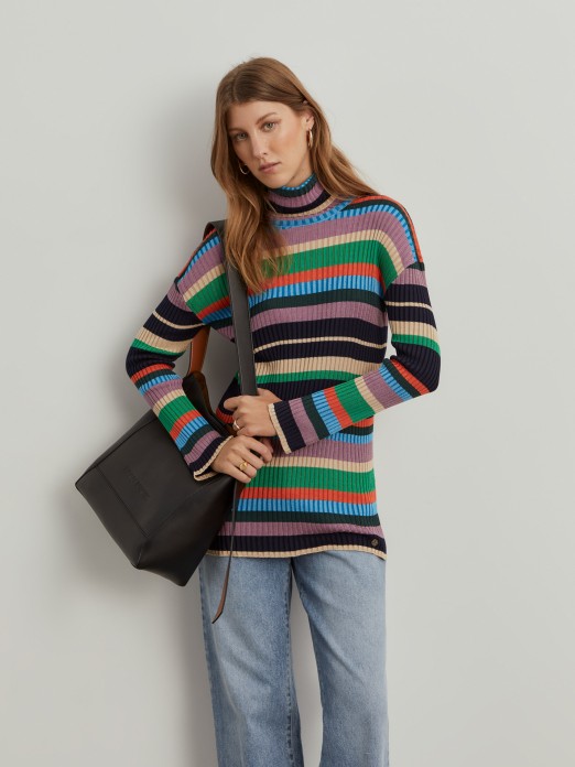 Multicolored striped turtleneck sweater