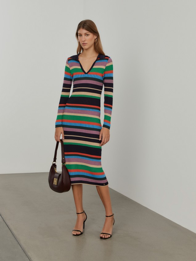 Vestido comprido riscas multicolores - Image product