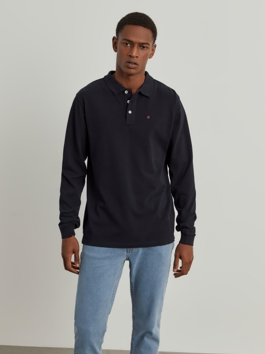 Long sleeve piqu polo shirt