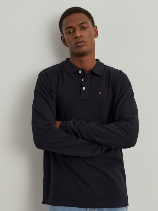 Long sleeve piqu polo shirt