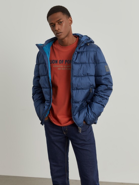 Men's technical padded jacket with hood