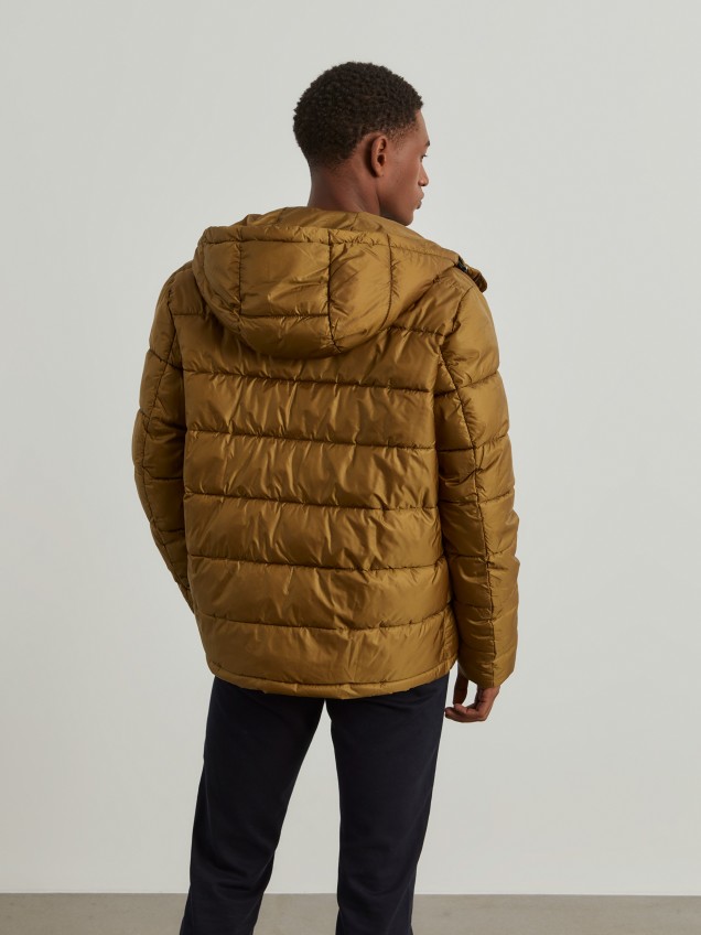 Man's padded technical jacket with removable hood