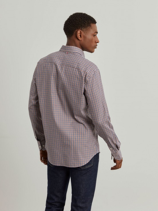 Camisa slim fit de algodo com padro de xadrez