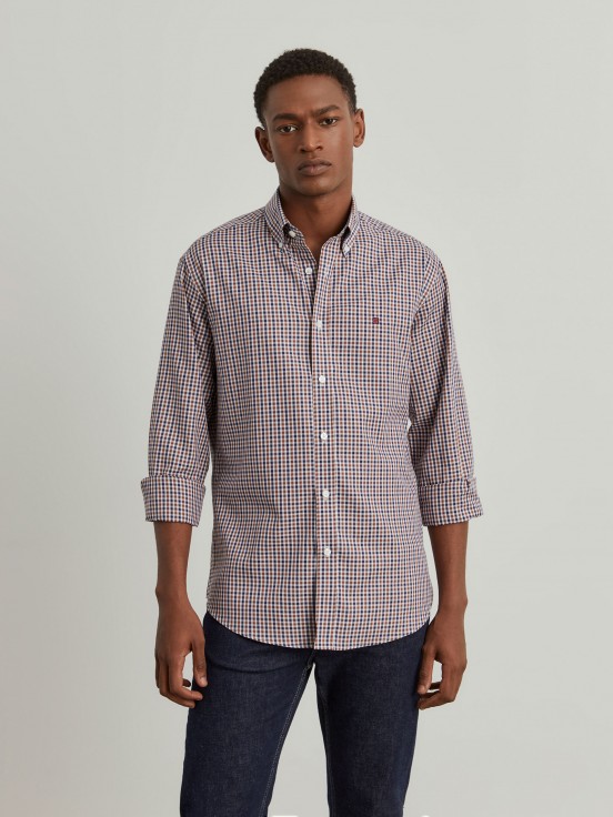 Slim fit cotton shirt with check pattern