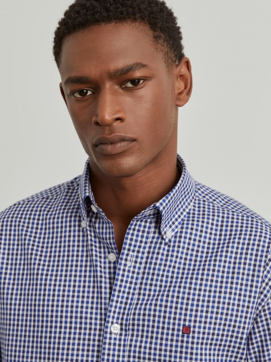 Camisa para hombre de algodn slim fit con estampado de cuadros