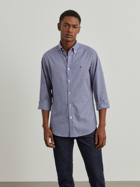 Camisa para hombre de algodn slim fit con estampado de cuadros