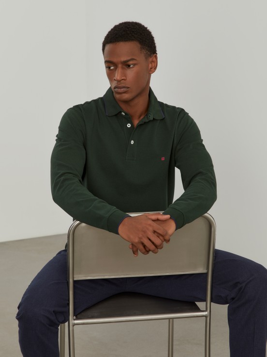 Long sleeve piqu polo shirt