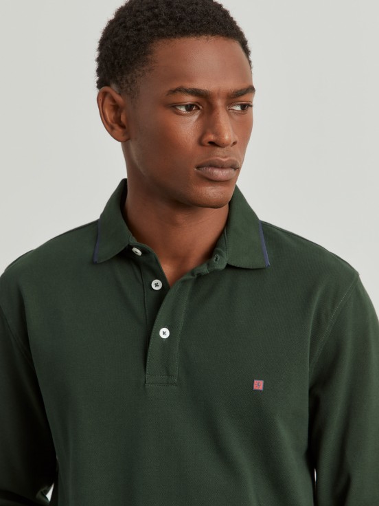 Long sleeve piqu polo shirt