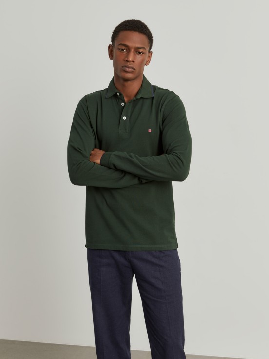 Long sleeve piqu polo shirt