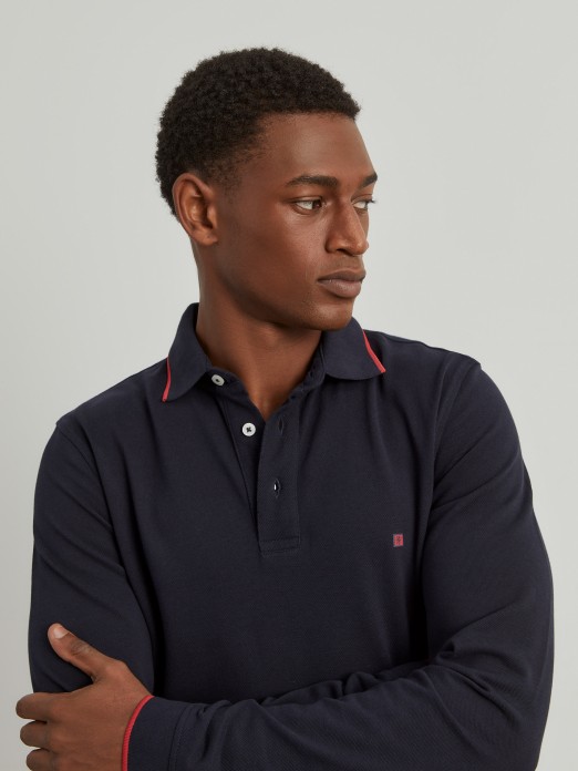 Long sleeve piqu polo shirt