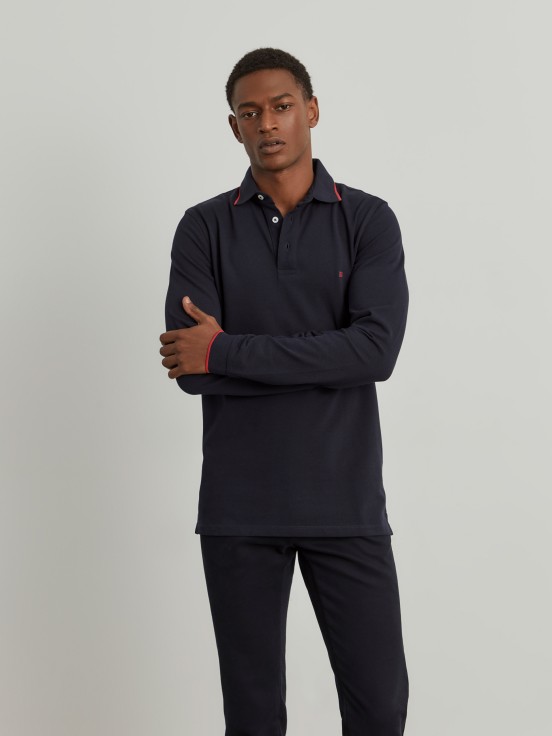 Long sleeve piqu polo shirt