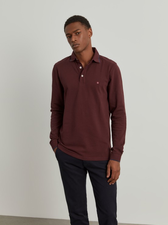 Long sleeve piqu polo shirt