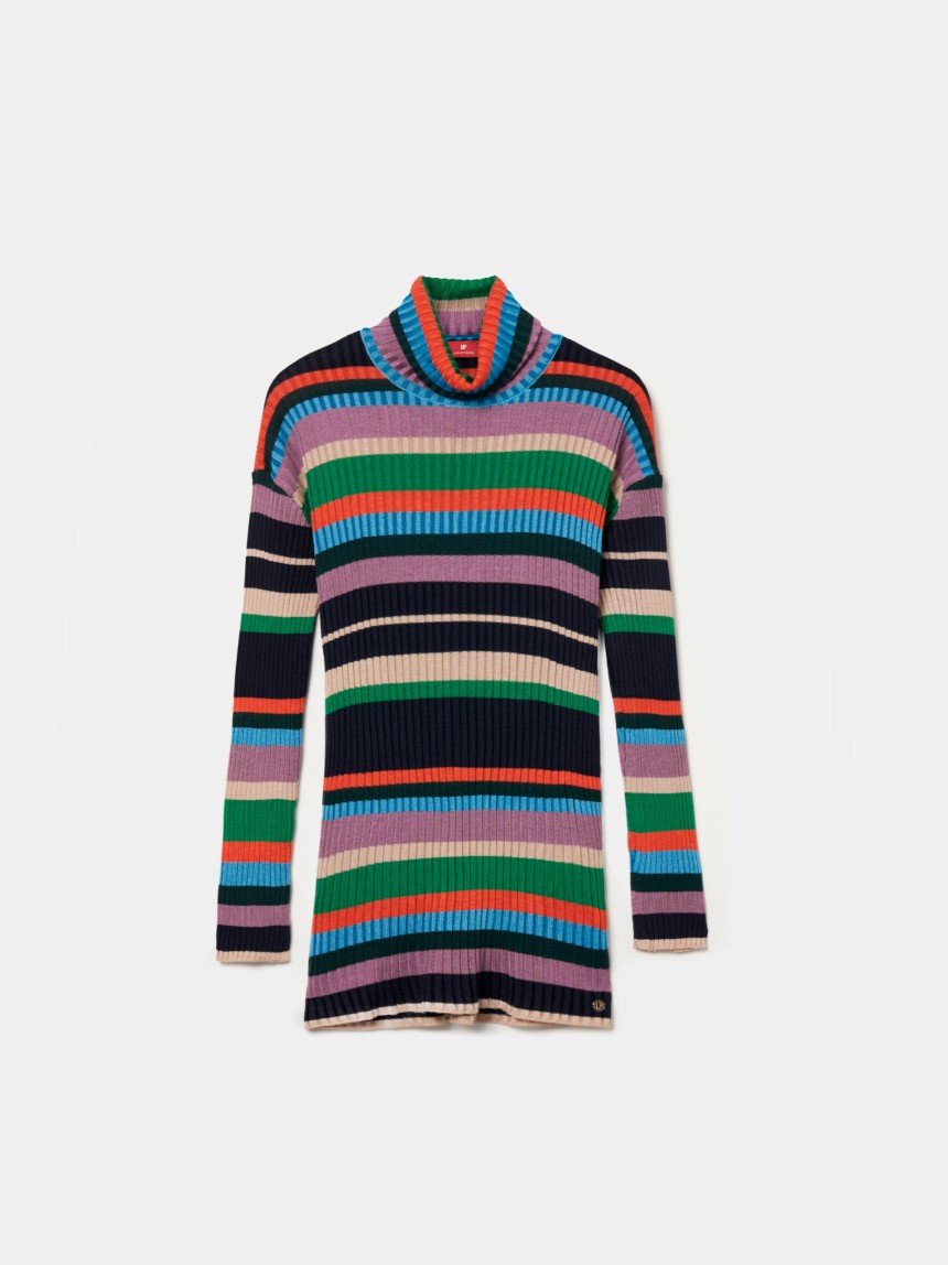 Multicolored striped turtleneck sweater