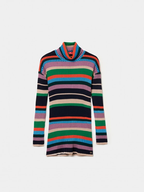 Multicolored striped turtleneck sweater