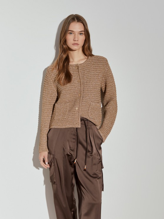 Knitted coat with lurex