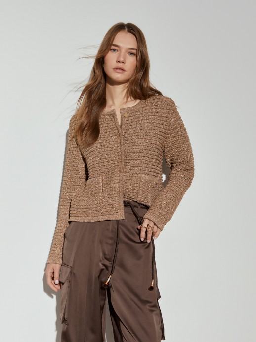 Knitted coat with lurex