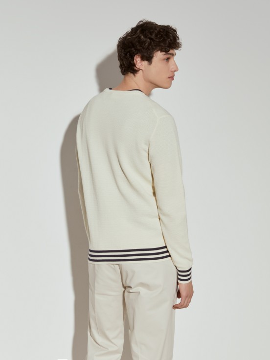 Structured knit sweater with stripes
