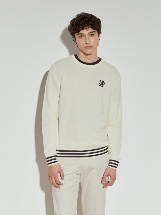Structured knit sweater with stripes