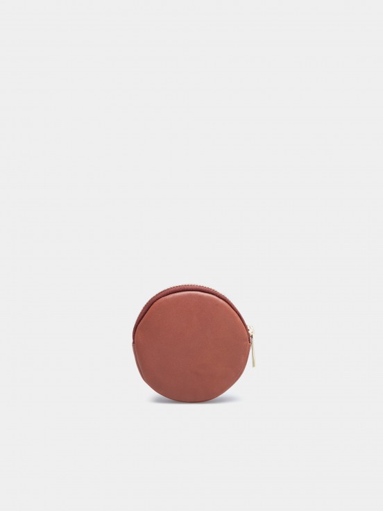 Porta-moedas circular em pele