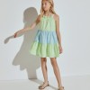 Vestido de al�as com folhos
