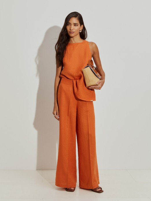 Calas wide leg de linho