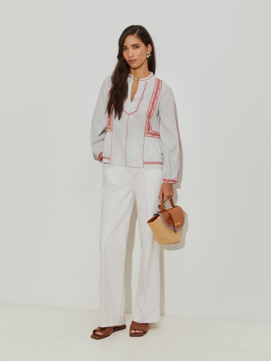 Ethnic blouse in linen and cotton