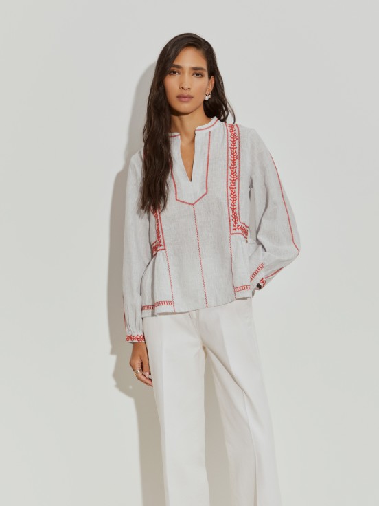Ethnic blouse in linen and cotton