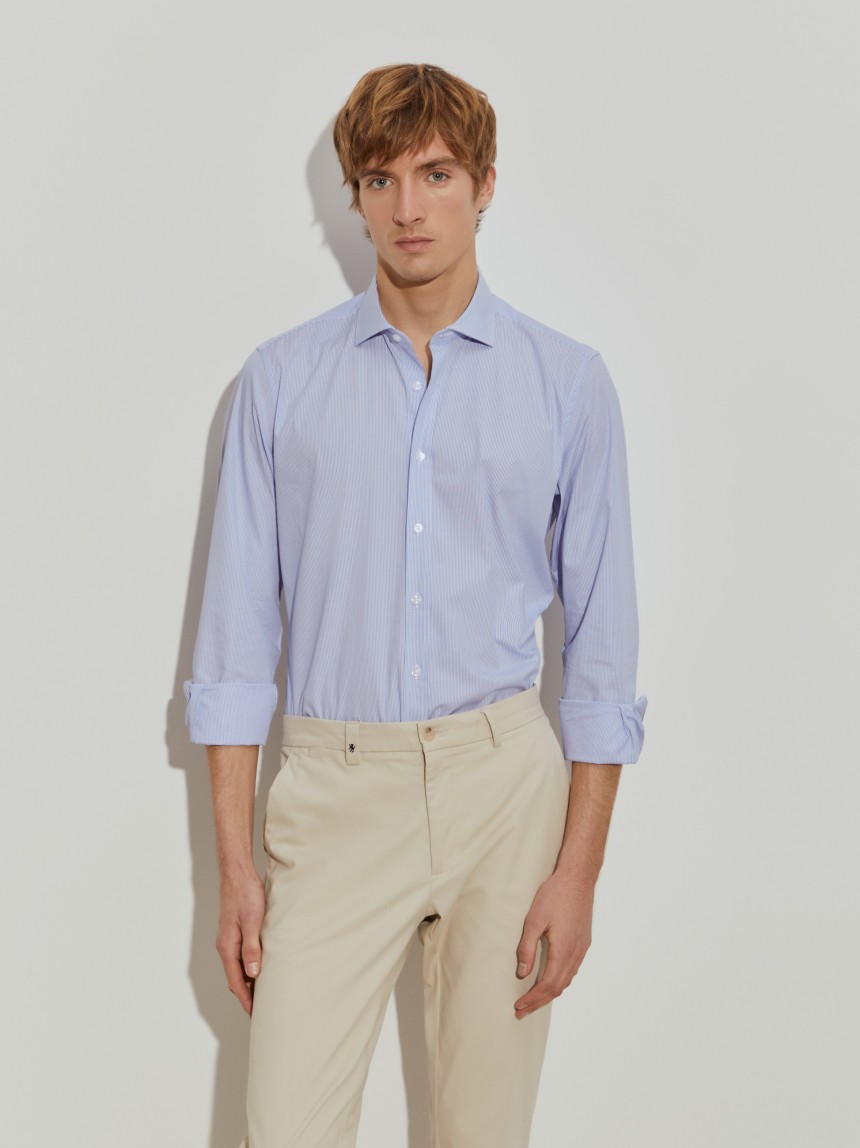 Camisa de riscas em popelina