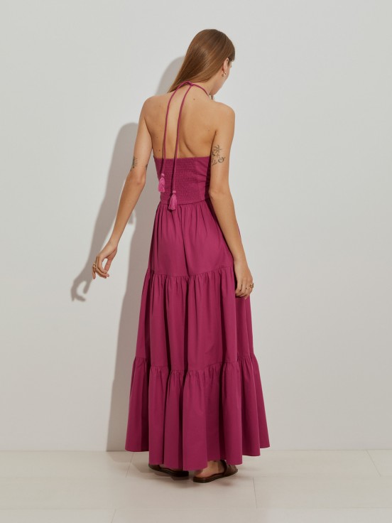 Vestido comprido com folhos