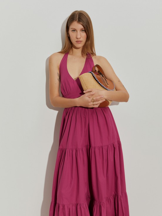 Vestido comprido com folhos