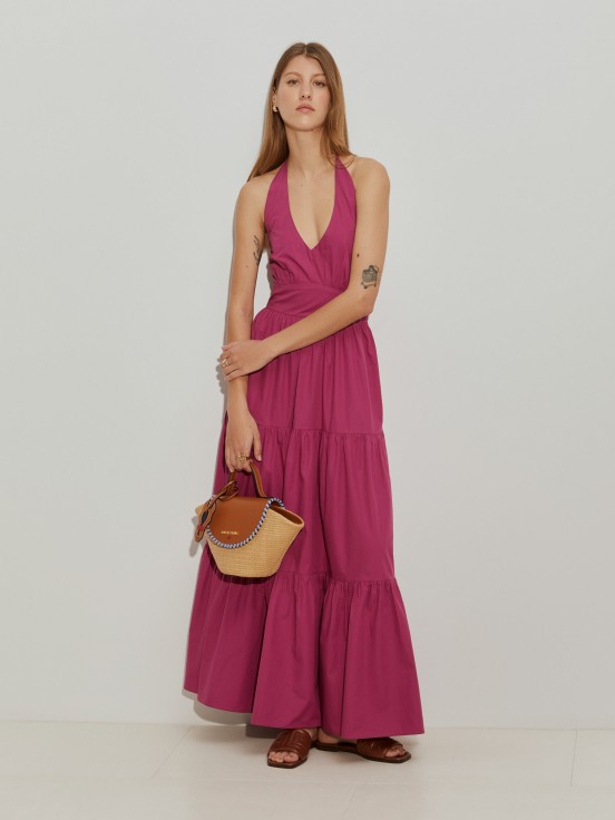 Vestido comprido com folhos