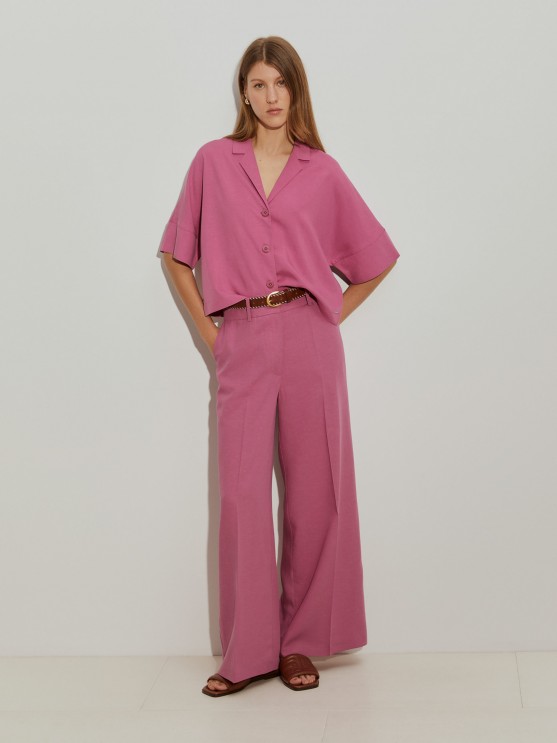 Camisa curta em tencel e linho
