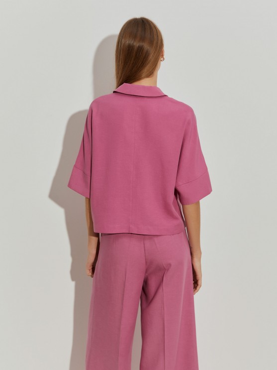 Camisa curta em tencel e linho