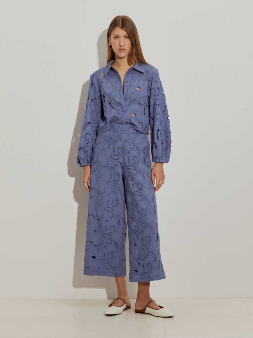 Straight trousers in English embroidery